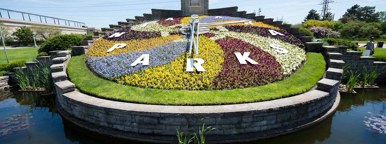 Ground-level view of Floral Clock